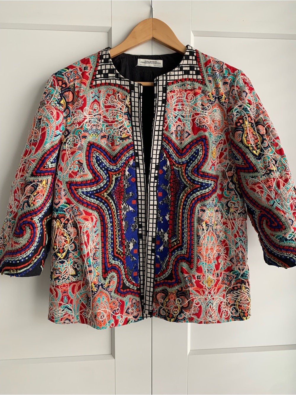 ZARA Multicolor floral Embroidered Paisley open front Jacket size M
